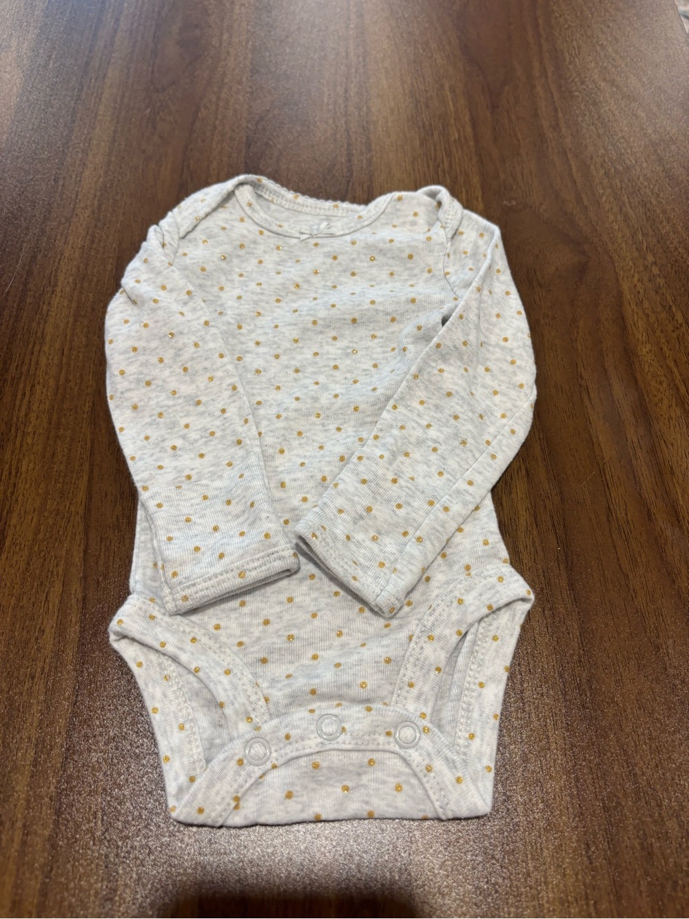 Carter's Cream Long-Sleeve One-Piece with Gold Dot Print